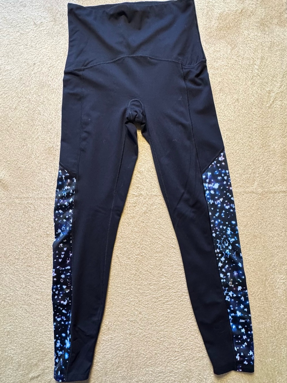 SPANX Black High-Waist Leggings with Blue Star Side Panels